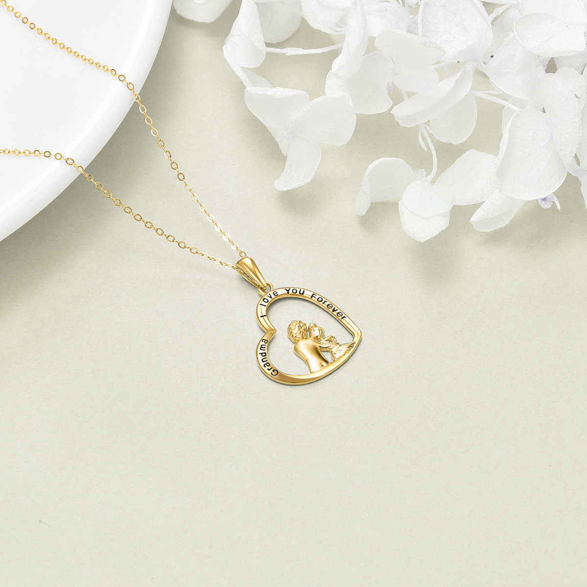 10K Gold Grandmother Pendant Necklace-4