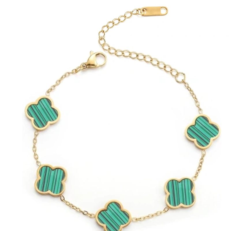 14K Gold Green Four Leaf Clover Bracelet for Women-1