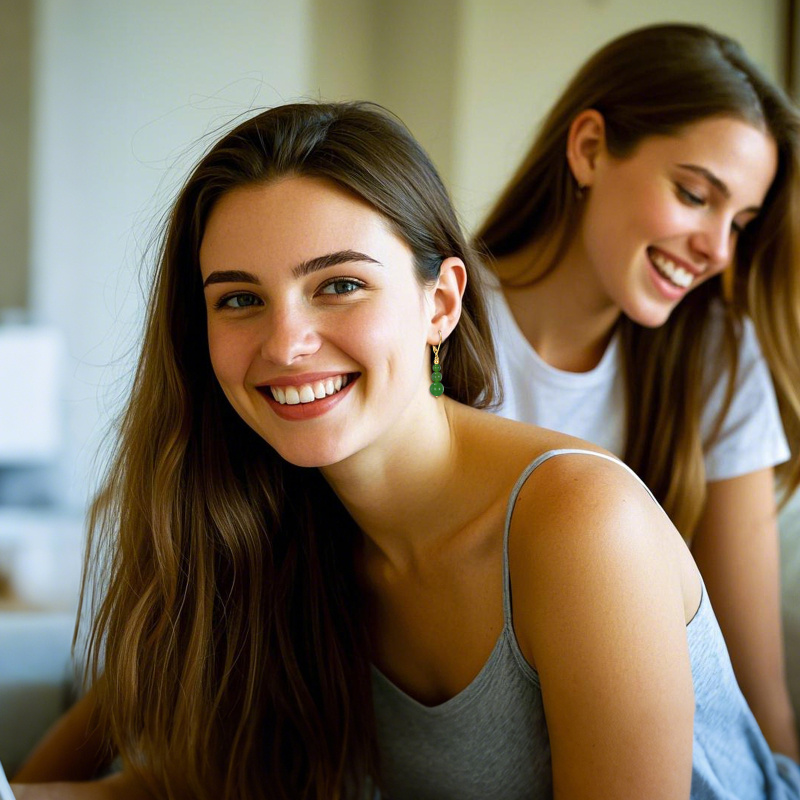 Pendientes colgantes de jade verde en oro de 14 quilates-3