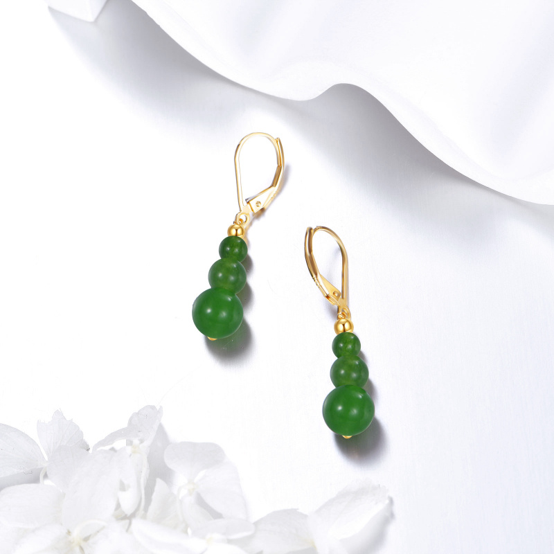 Pendientes colgantes de jade verde en oro de 14 quilates-4