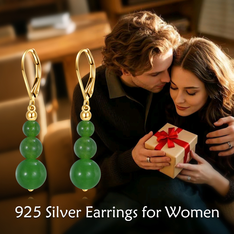 Pendientes colgantes de jade verde en oro de 14 quilates-6