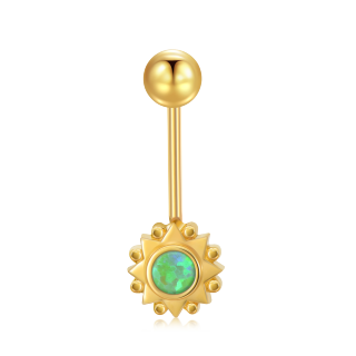 14K Gold Green Opal Belly Sun Opal Belly Button Rings For Women-2