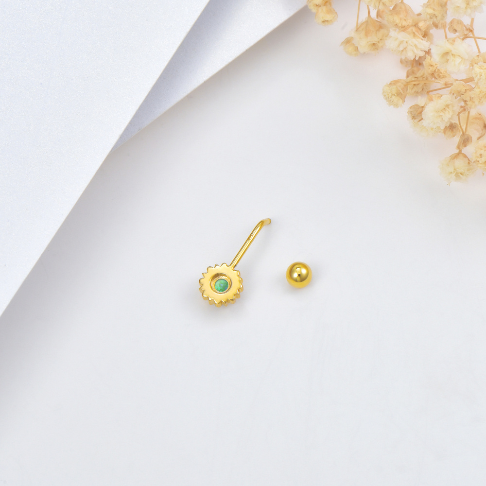 10K Gold Green Opal Belly Sun Opal Belly Button Rings For Women-4