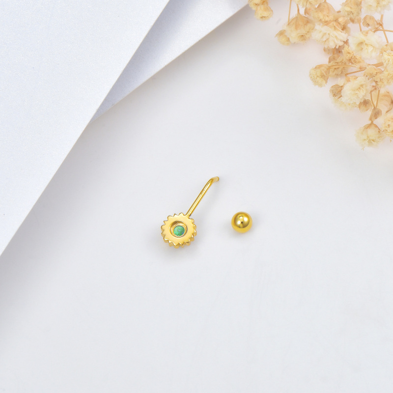 10K Gold Green Opal Belly Sun Opal Belly Button Rings For Women-4