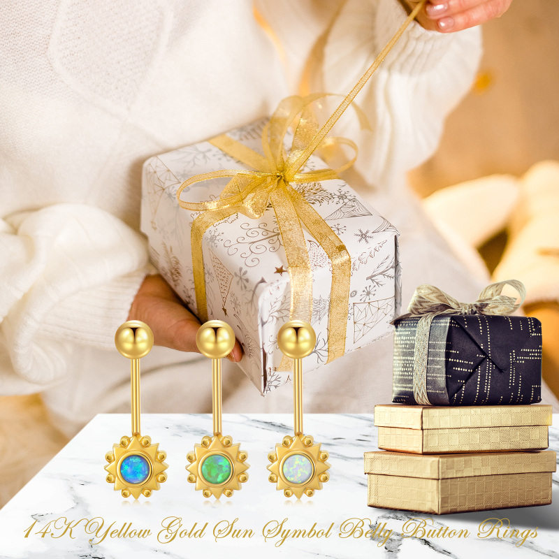 10K Gold Green Opal Belly Sun Opal Belly Button Rings For Women-5