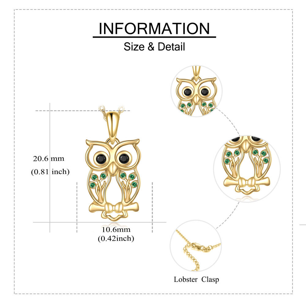 Collar Colgante Búho y Árbol de la Vida en Oro Cúbico Verde de 10K-5