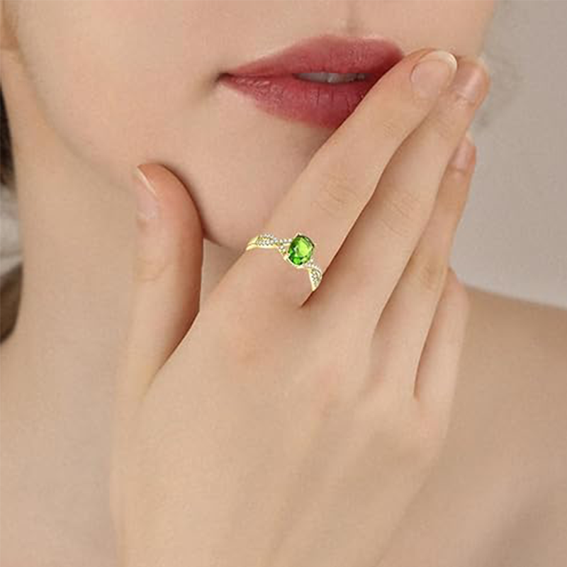 Bague en or 14 carats avec zircone cubique verte-2