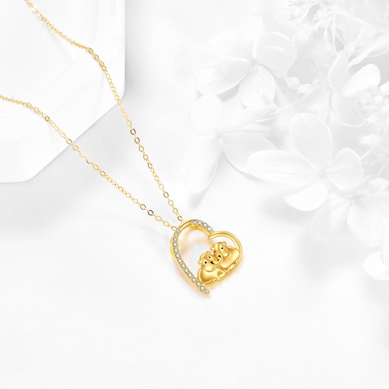 10K White Gold Cubic Zirconia Guinea Pig & Heart Pendant Necklace-4