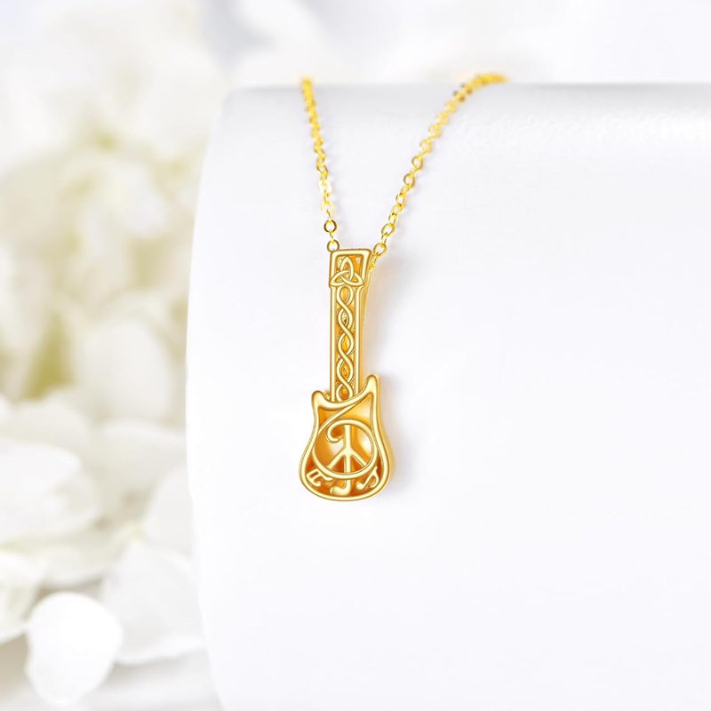 10K Gold Guitar Necklace for Women-3