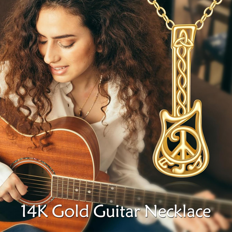 Colar de guitarra de ouro 10K para mulheres-5