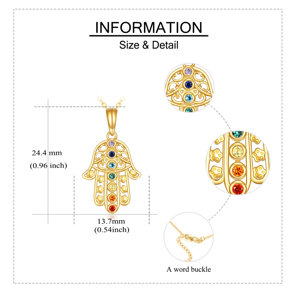 10K Gold Cubic Zirconia Hand Of Fatima Pendant Necklace-6