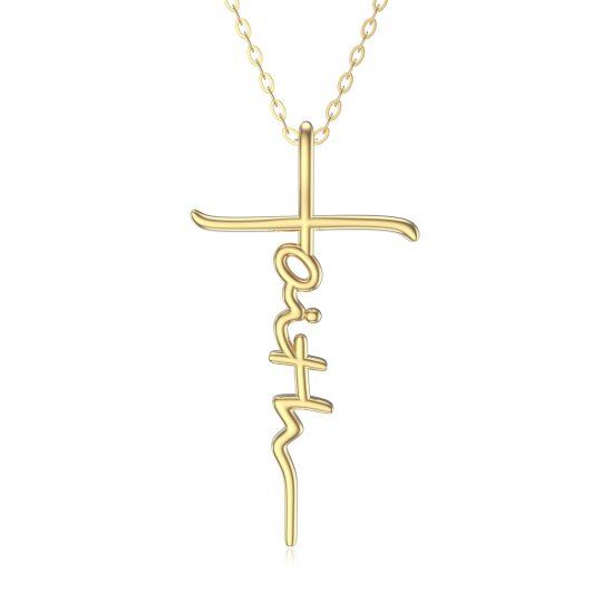 14K Gold Handschrift Faith Cross Anhänger Halskette