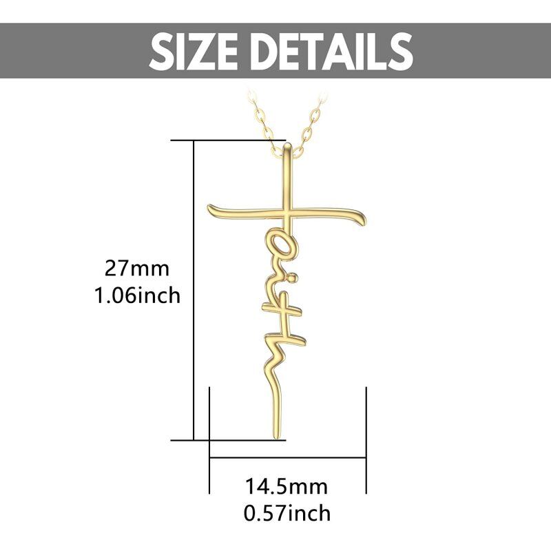 10K Gold Handwriting Faith Cross Pendant Necklace-5