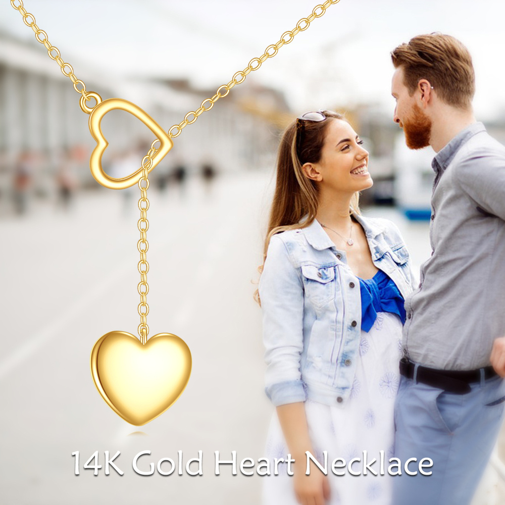10K Gold Heart Adjustable Y Necklace-5