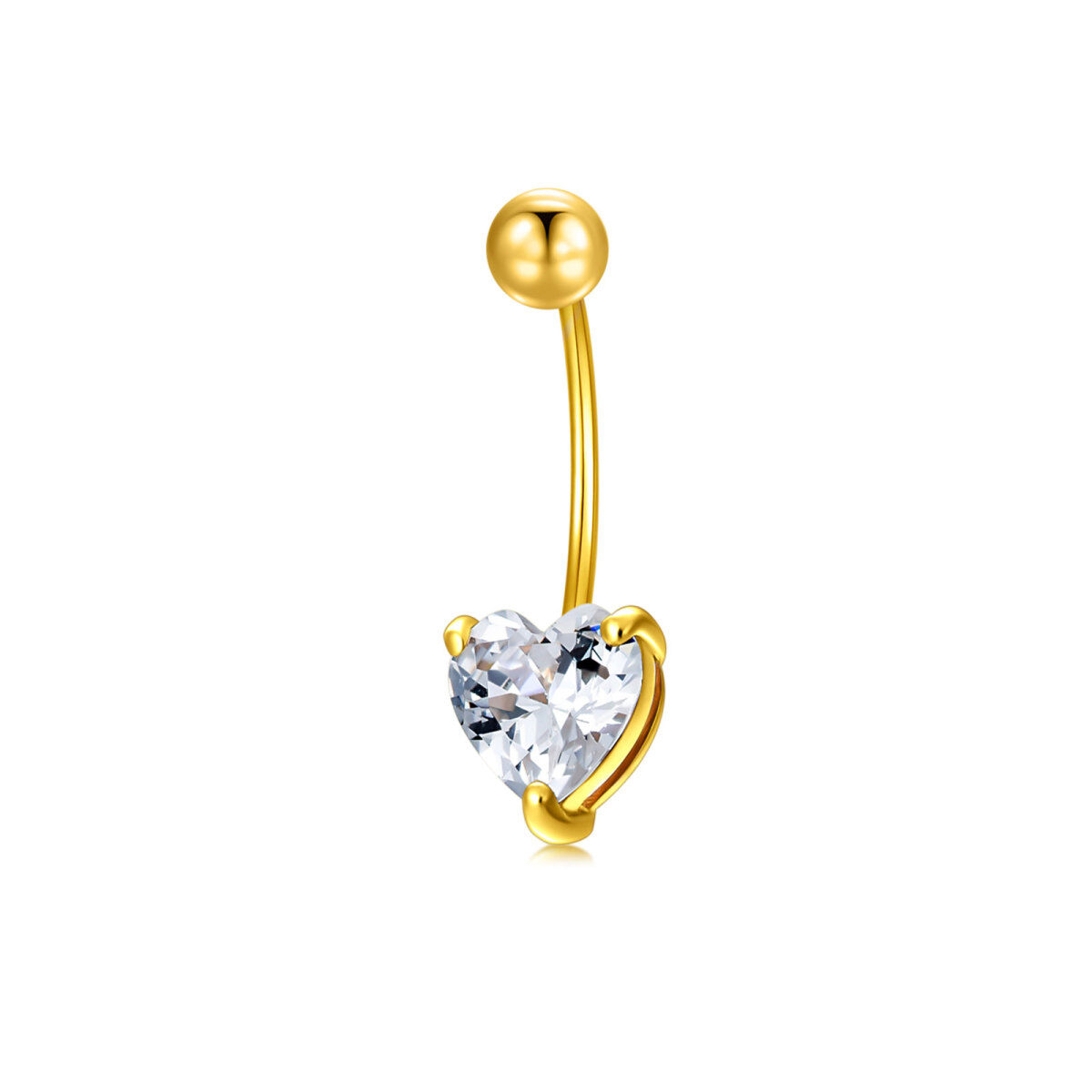 10K Gold Heart Cubic Zirconia Belly Button Ring-1