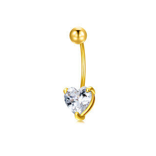 10K Gold Heart Cubic Zirconia Belly Button Ring-9