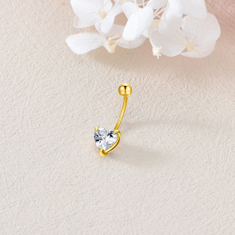 Bauchnabelring aus 10-karätigem Weißgold mit herzförmigem Zirkonia-3