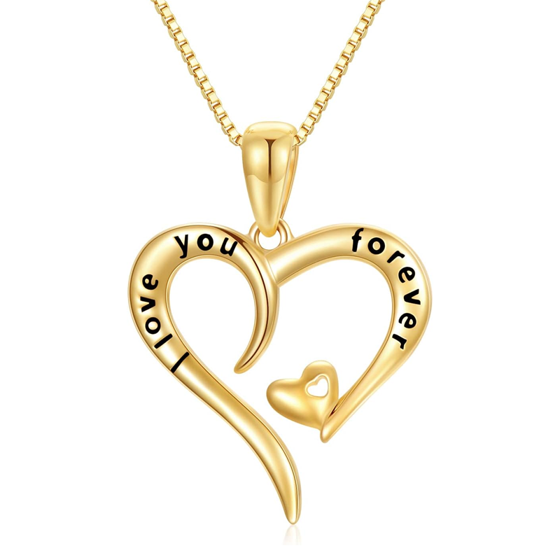 Collar de cadena de caja con forma de corazón de oro de 14 quilates para mujer-1