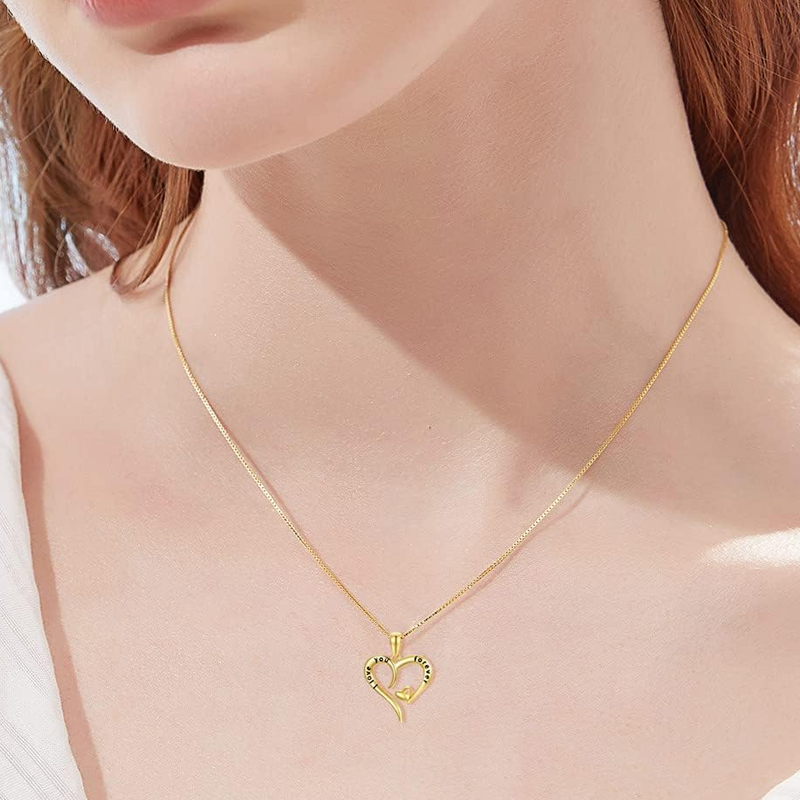 Collar de cadena de caja con forma de corazón de oro de 14 quilates para mujer-2