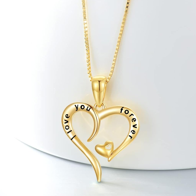 Collar de cadena de caja con forma de corazón de oro de 14 quilates para mujer-3