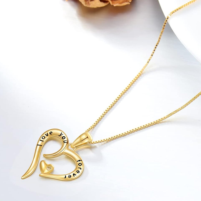 Collar de cadena de caja con forma de corazón de oro de 14 quilates para mujer-4