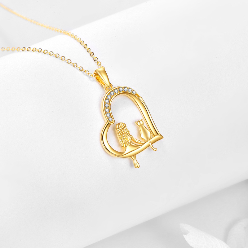 10K Gouden Hart Kat & Meisje Hanger Halsketting-4
