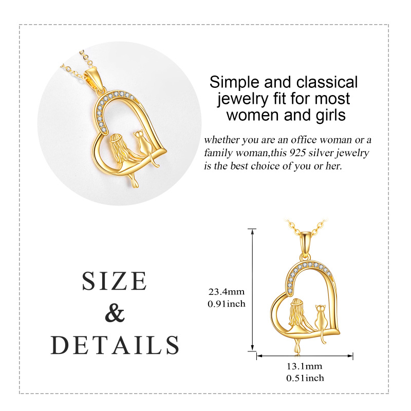 10K Gouden Hart Kat & Meisje Hanger Halsketting-6