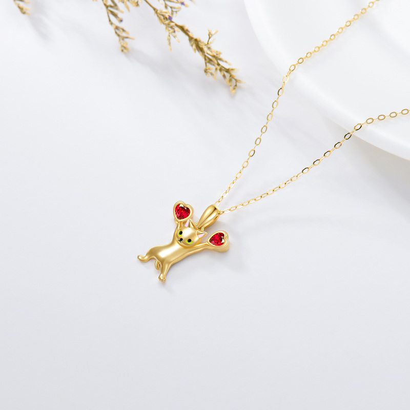 Collier pendentif chat en forme de cœur en or 14 carats et zircone cubique-4