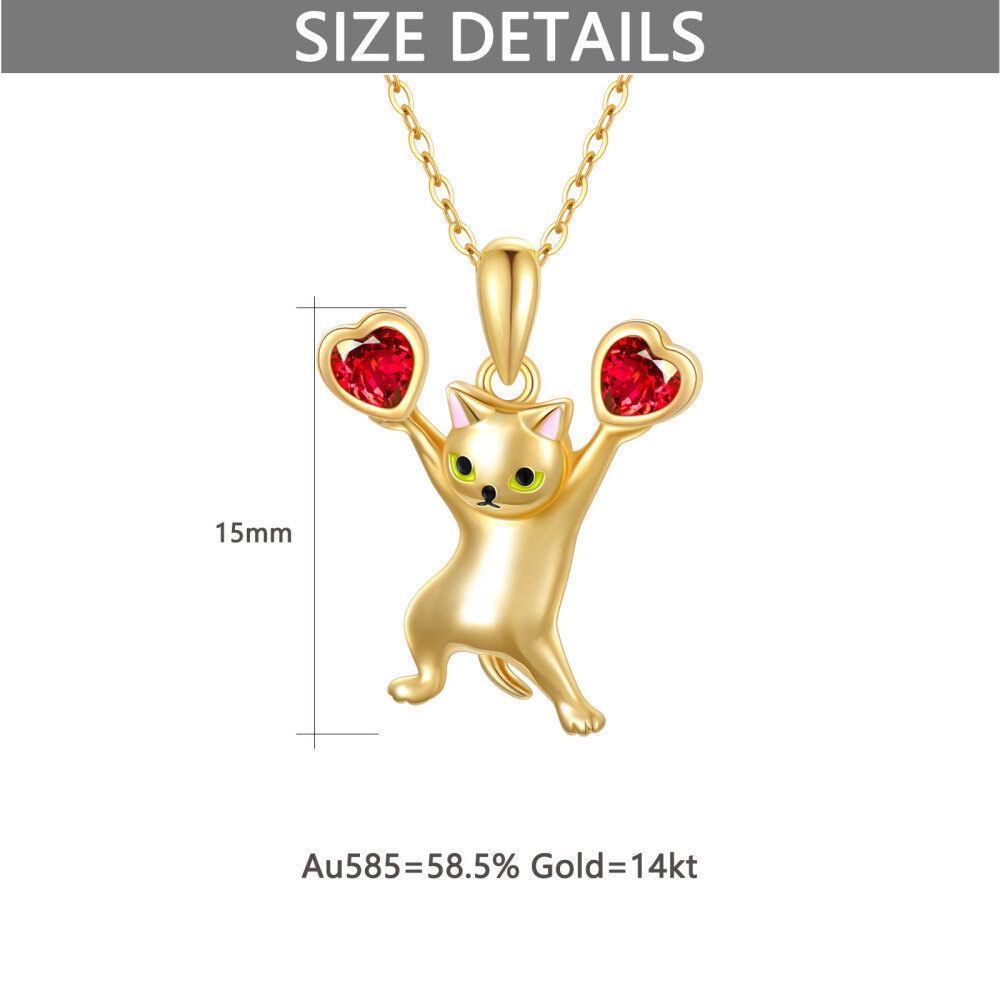 10K Gold Heart Cubic Zirconia Cat Pendant Necklace-5