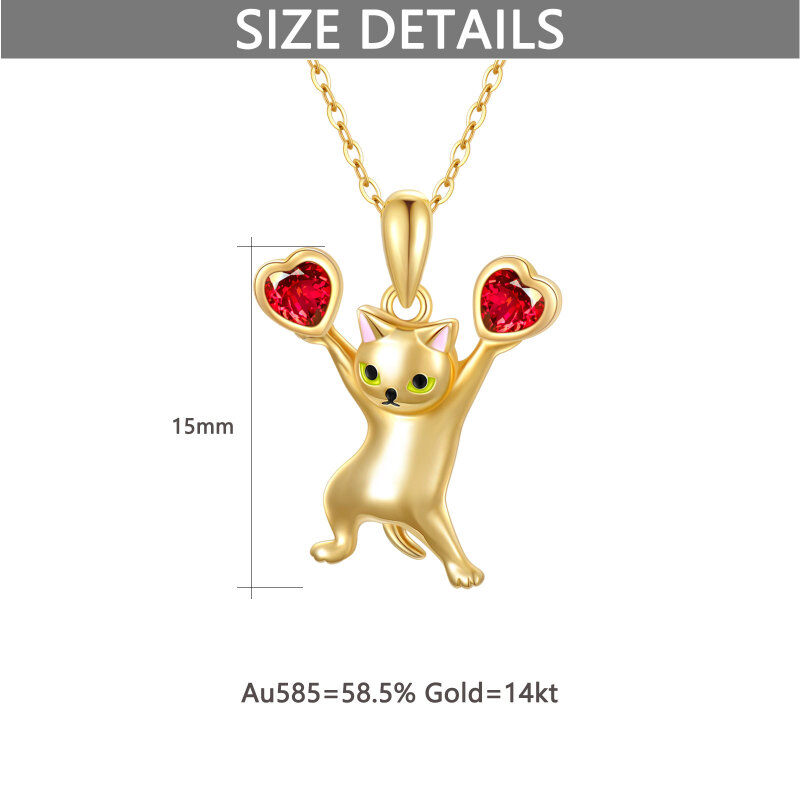 Collier pendentif chat en forme de cœur en or 14 carats et zircone cubique-5