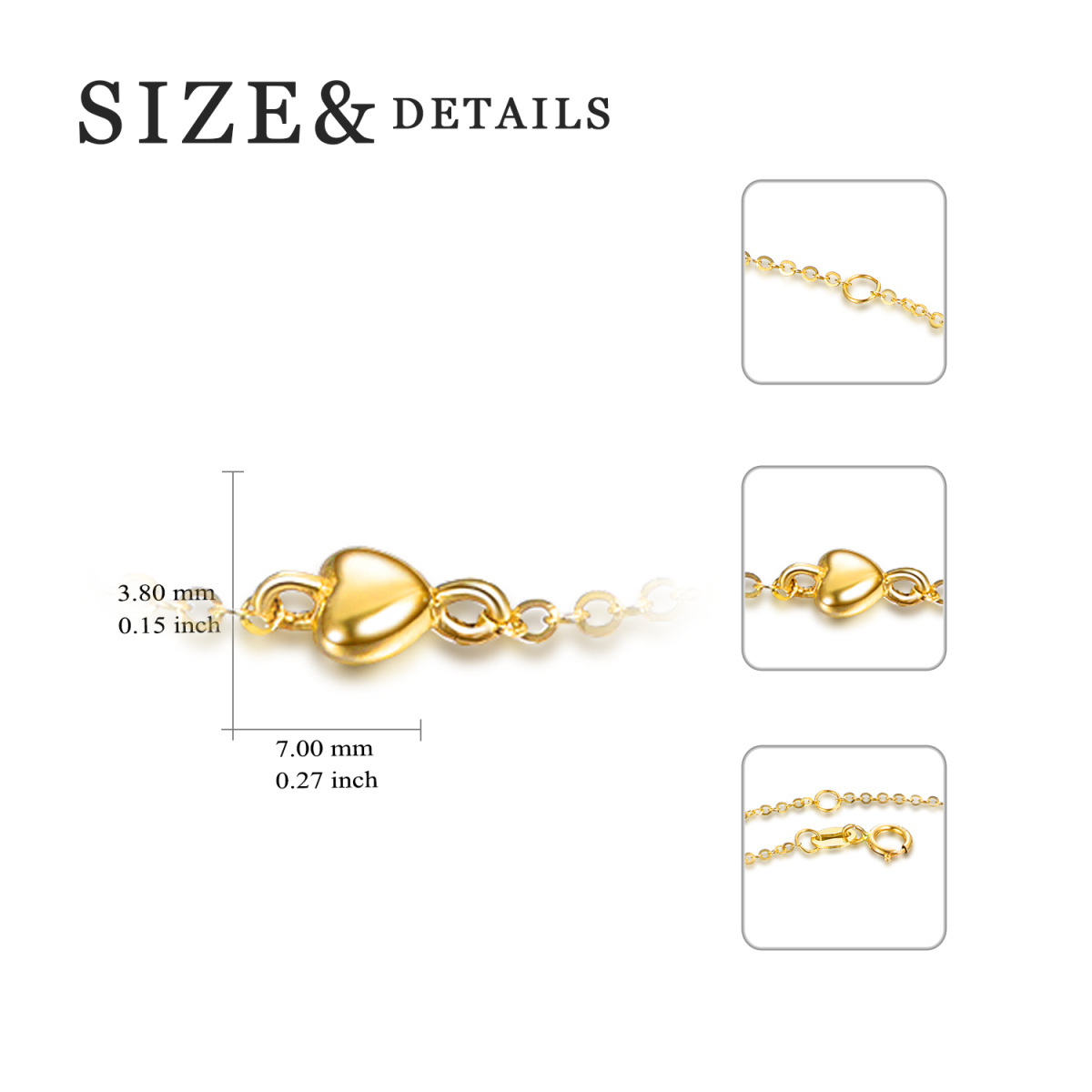 Pulsera Cadena Corazón Oro 14K-5