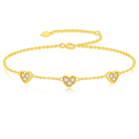 14K Gold Cubic Zirconia Heart With Heart Charm Bracelet