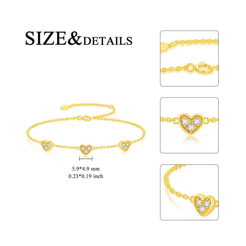 10K Gold Cubic Zirconia Heart With Heart Charm Bracelet-5