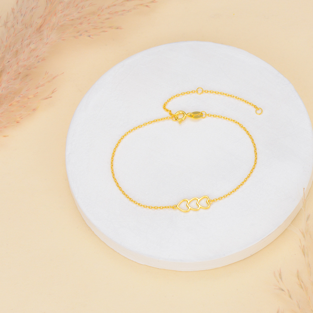14K Gold Heart With Heart Charm Bracelet-3