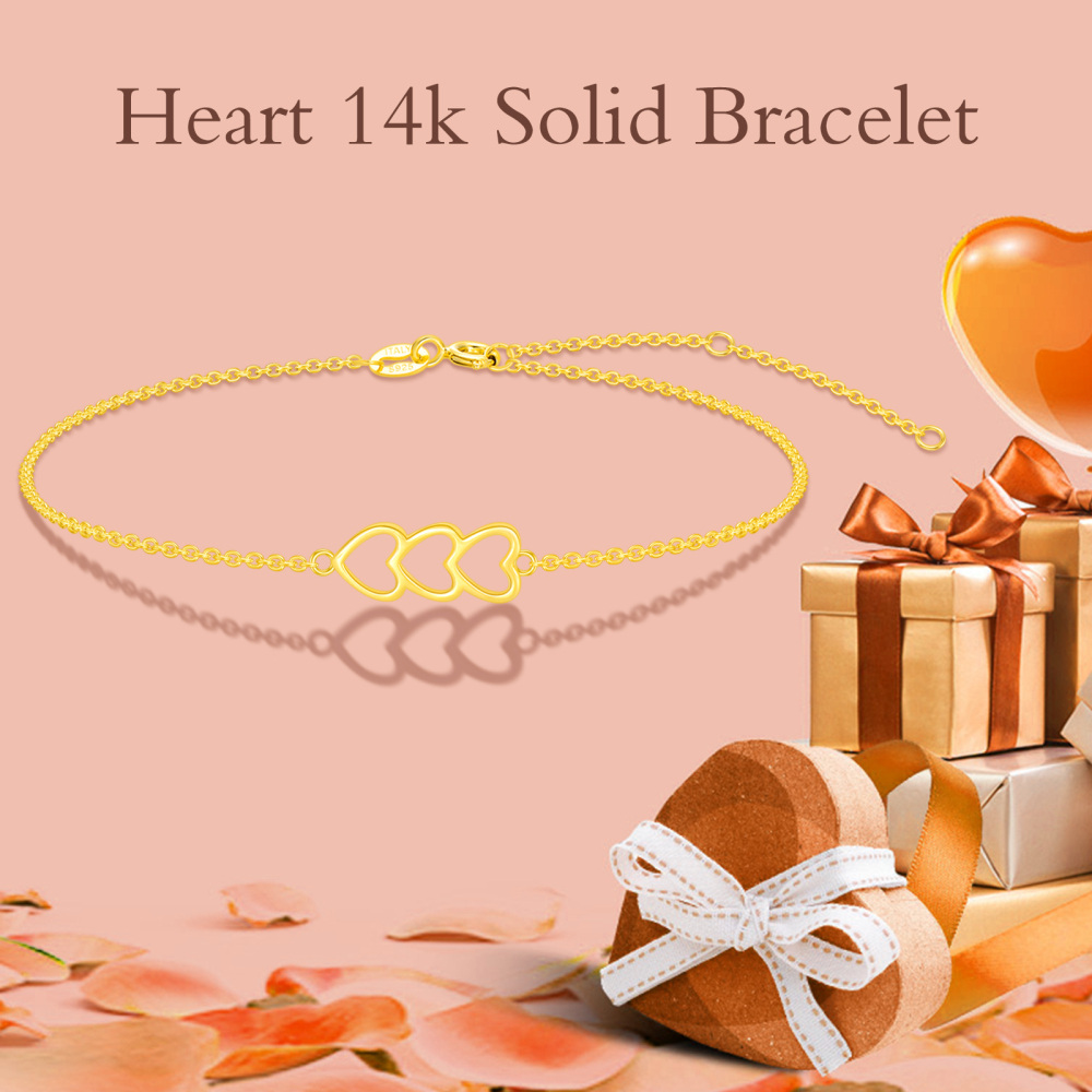 14K Gold Heart With Heart Charm Bracelet-6