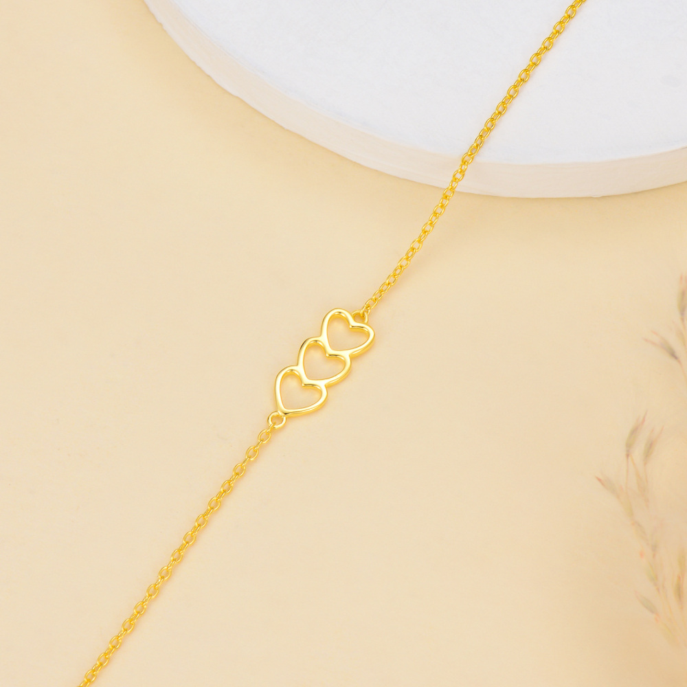 14K Gold Heart With Heart Charm Bracelet-4