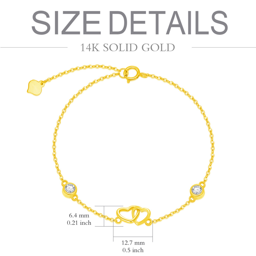 10K Gold Cubic Zirconia Heart With Heart Charm Bracelet-5