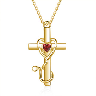 10K Gold Heart Cubic Zirconia Cross & Stethoscope Pendant Necklace-42
