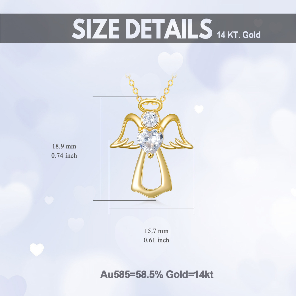 14K Gold Heart Cubic Zirconia Birthstone Angel Wing Pendant Necklace For Women-6