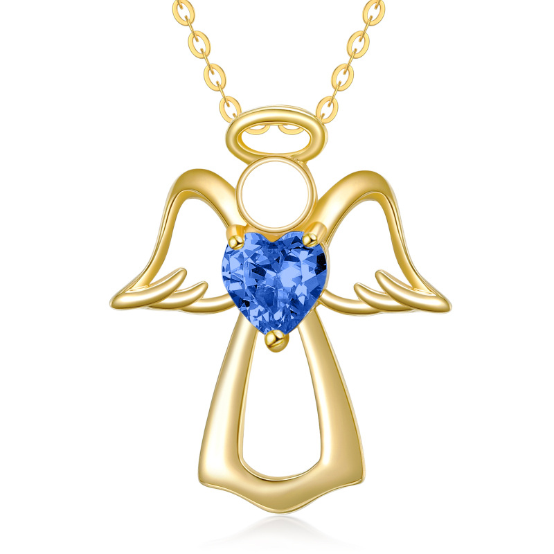14K Gold Heart Crystal Angel Wing Pendant Necklace For Women-1