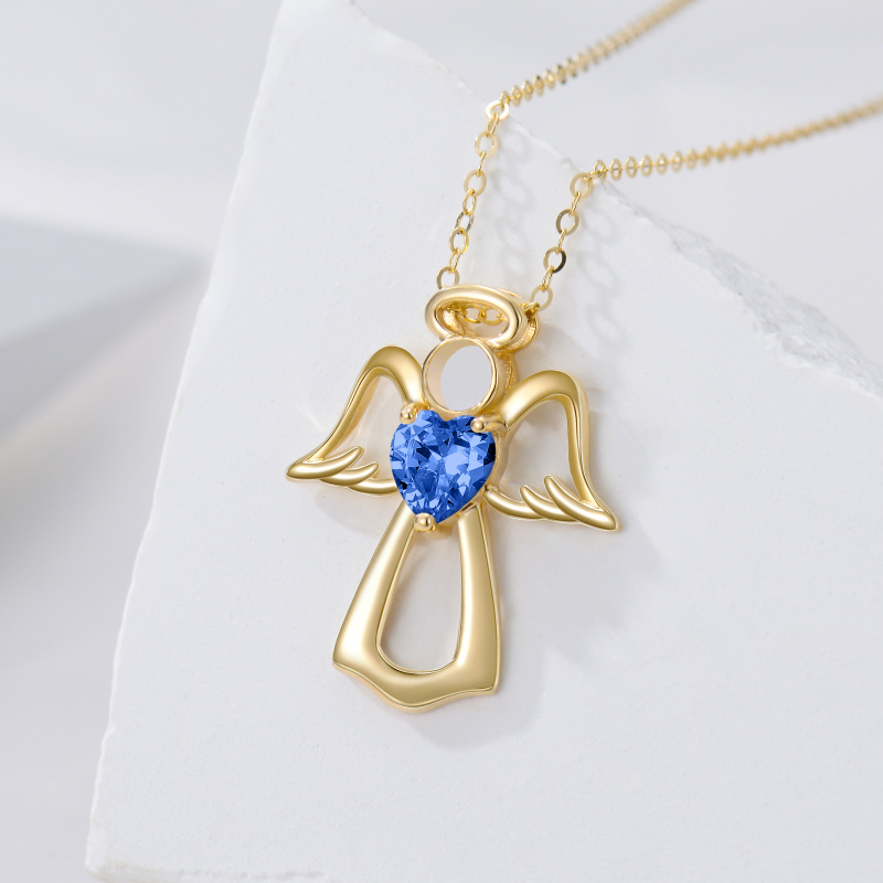 14K Gold Heart Crystal Angel Wing Pendant Necklace For Women-3
