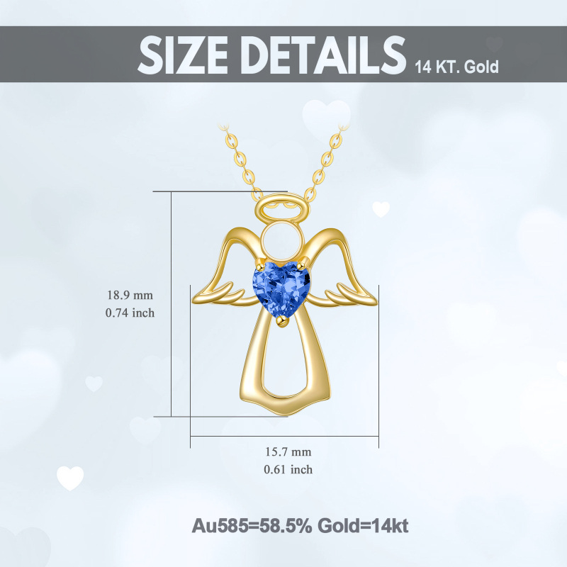 14K Gold Heart Crystal Angel Wing Pendant Necklace For Women-5