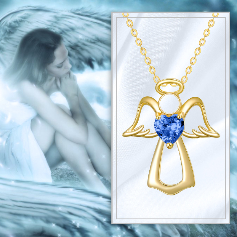 14K Gold Heart Crystal Angel Wing Pendant Necklace For Women-6