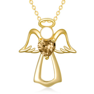 14K Gold Heart Crystal Angel Wing Pendant Necklace For Women-2