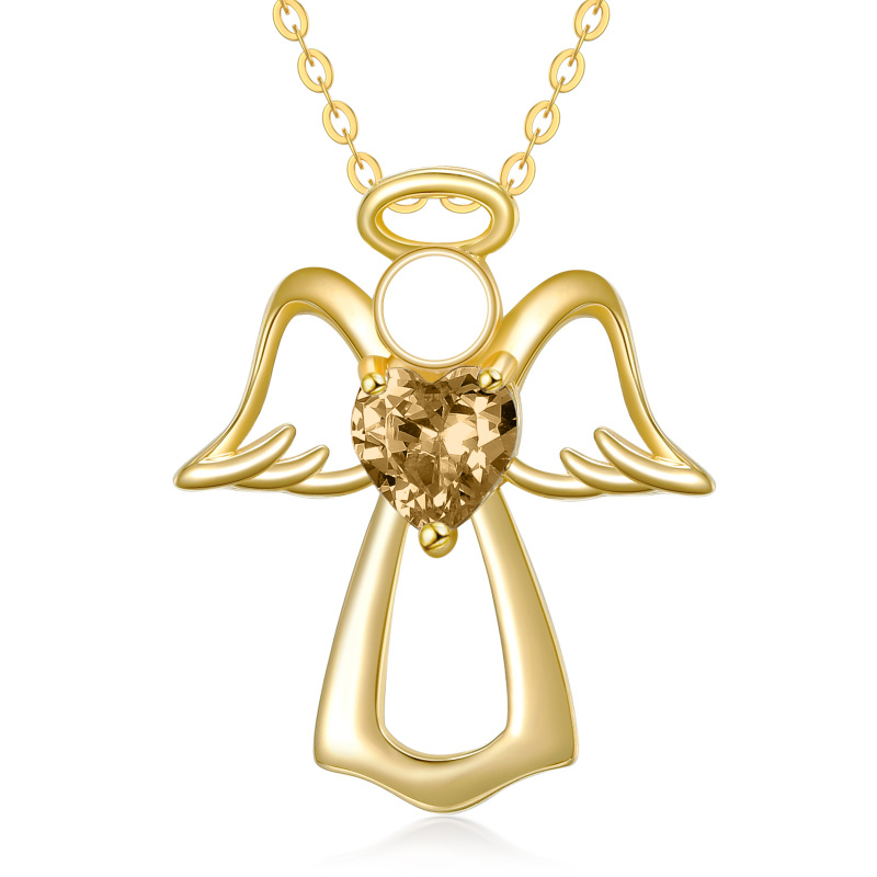10K Gold Heart Crystal Angel Wing Pendant Necklace For Women-11