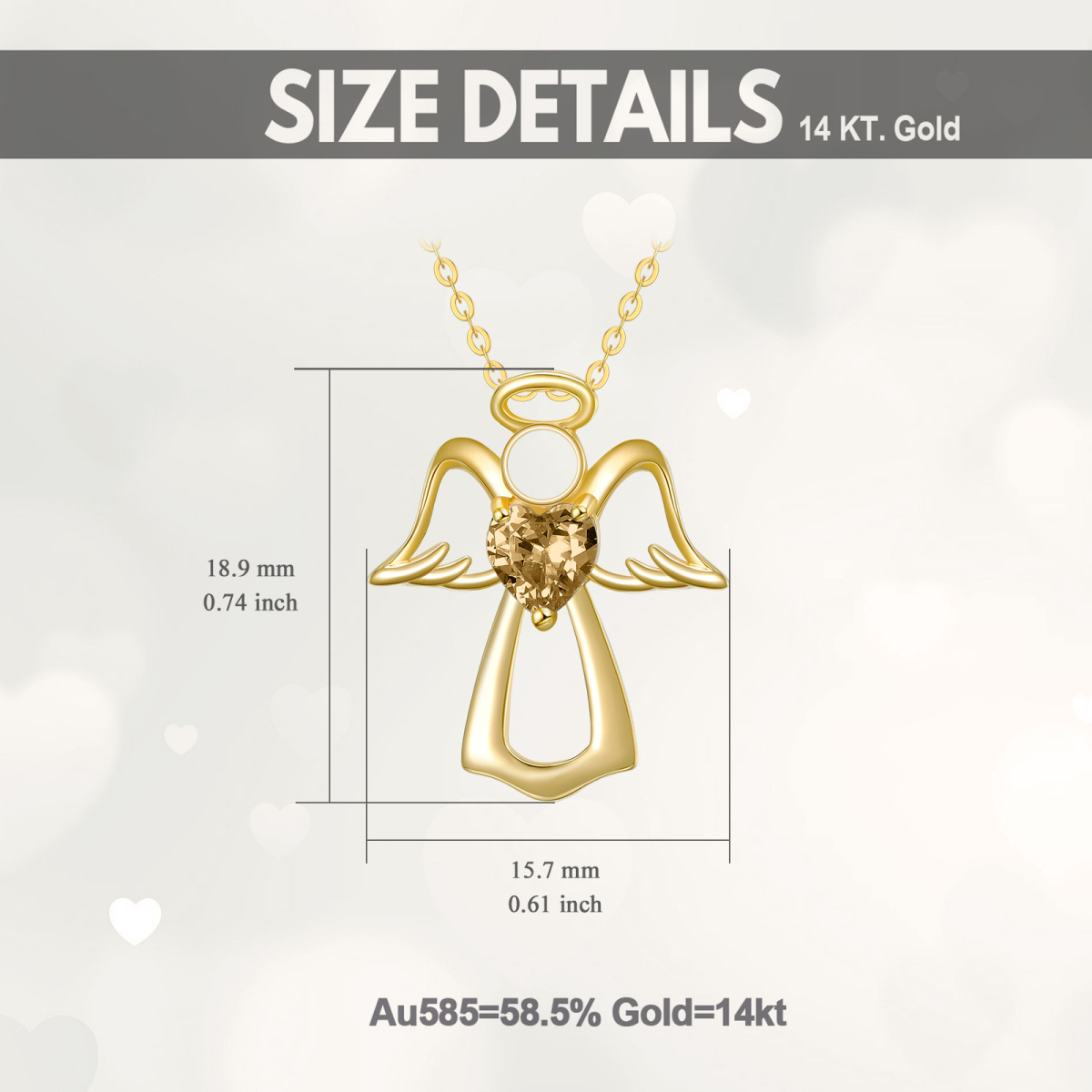 14K Gold Heart Crystal Angel Wing Pendant Necklace For Women-5