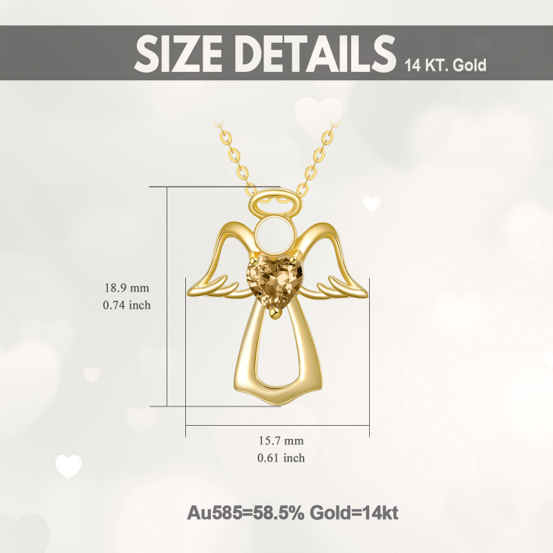 10K Gold Heart Crystal Angel Wing Pendant Necklace For Women-5