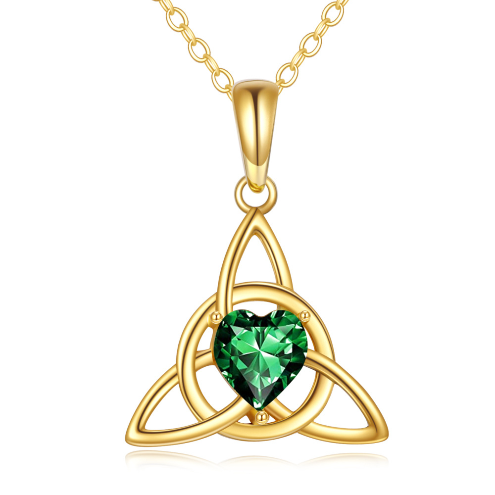 10K Gold Heart Crystal Celtic Knot Pendant Necklace-1