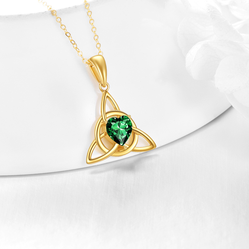 10K Gold Heart Crystal Celtic Knot Pendant Necklace-3