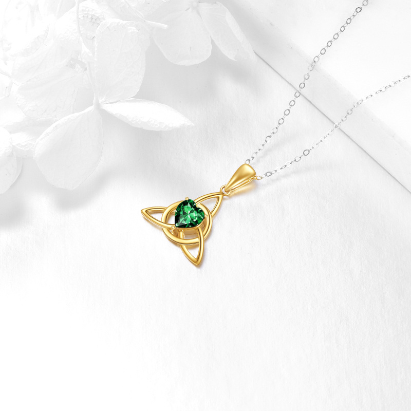 10K Gold Heart Crystal Celtic Knot Pendant Necklace-4